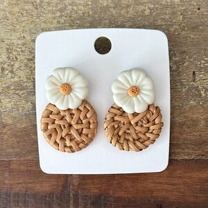 Floral Woven Rattan Earrings